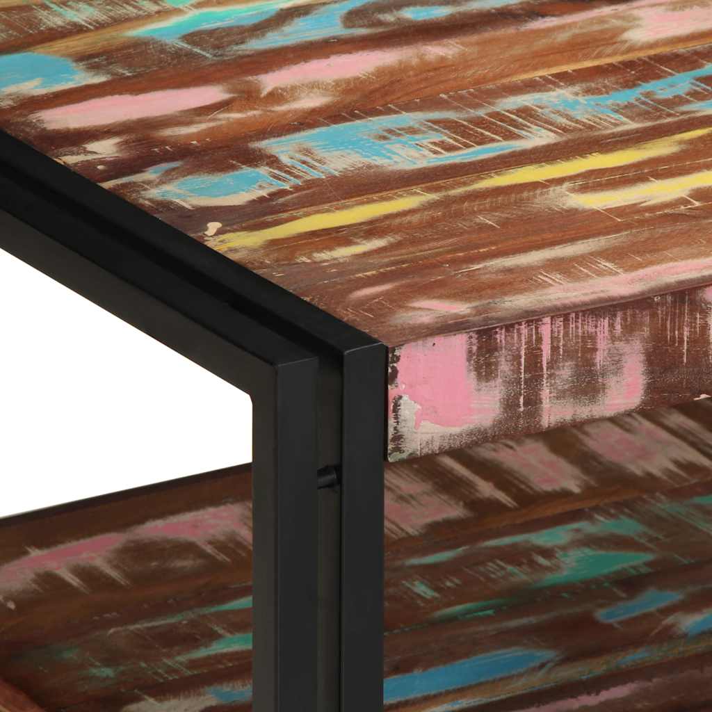 Többszínű tömör újrahasznosított fa dohányzóasztal 90x50x38cm