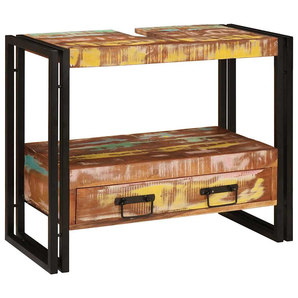 Fürdőszobai mosdószekrény tömör újrahasznosított fa, vas