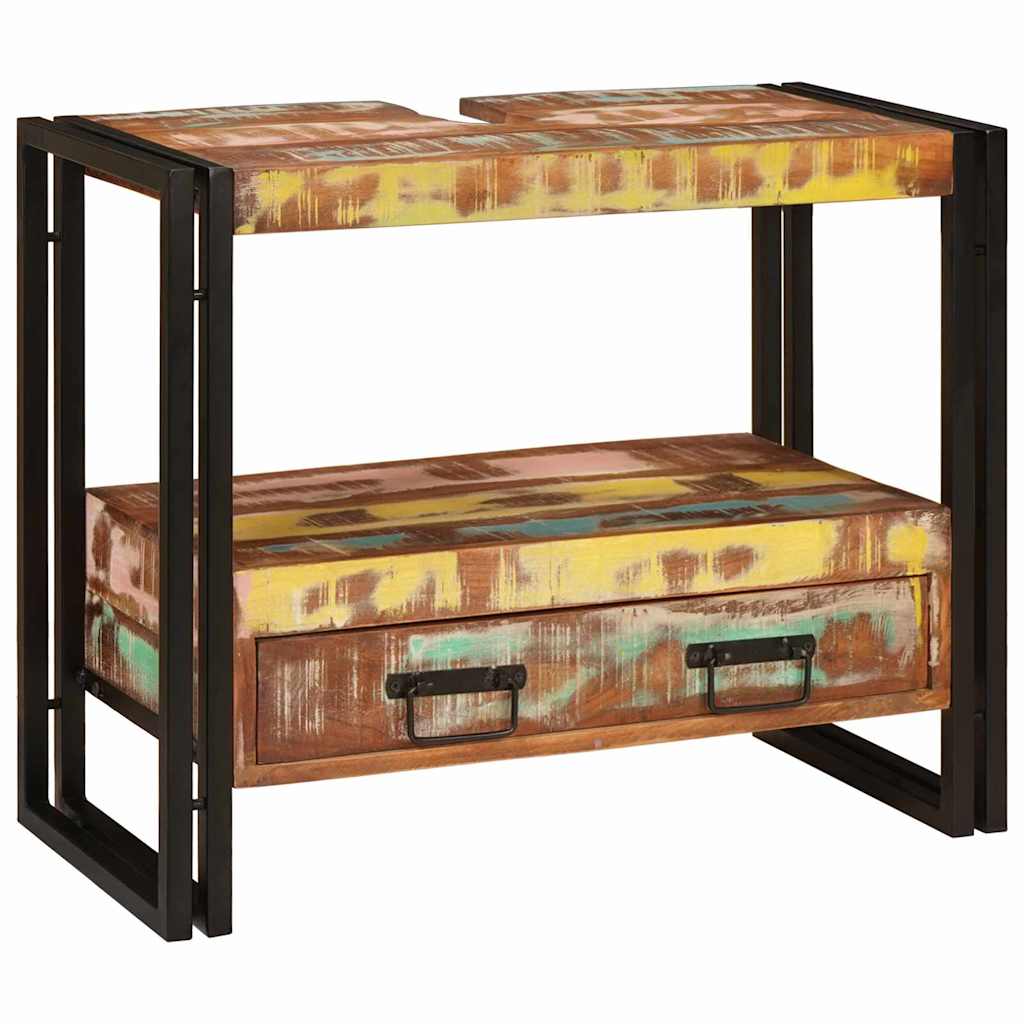 Fürdőszobai mosdószekrény tömör újrahasznosított fa, vas