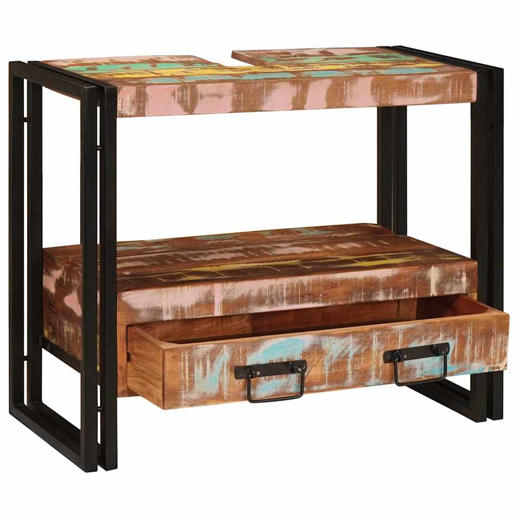 Fürdőszobai mosdószekrény tömör újrahasznosított fa, vas