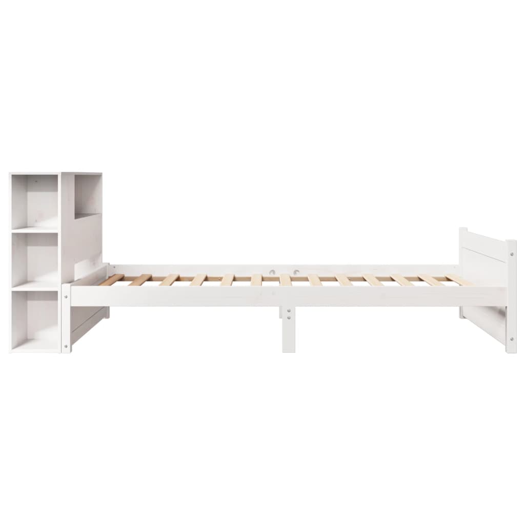 Fehér tömör fenyőfa könyvespolcos ágy matrac nélkül 90 x 190 cm