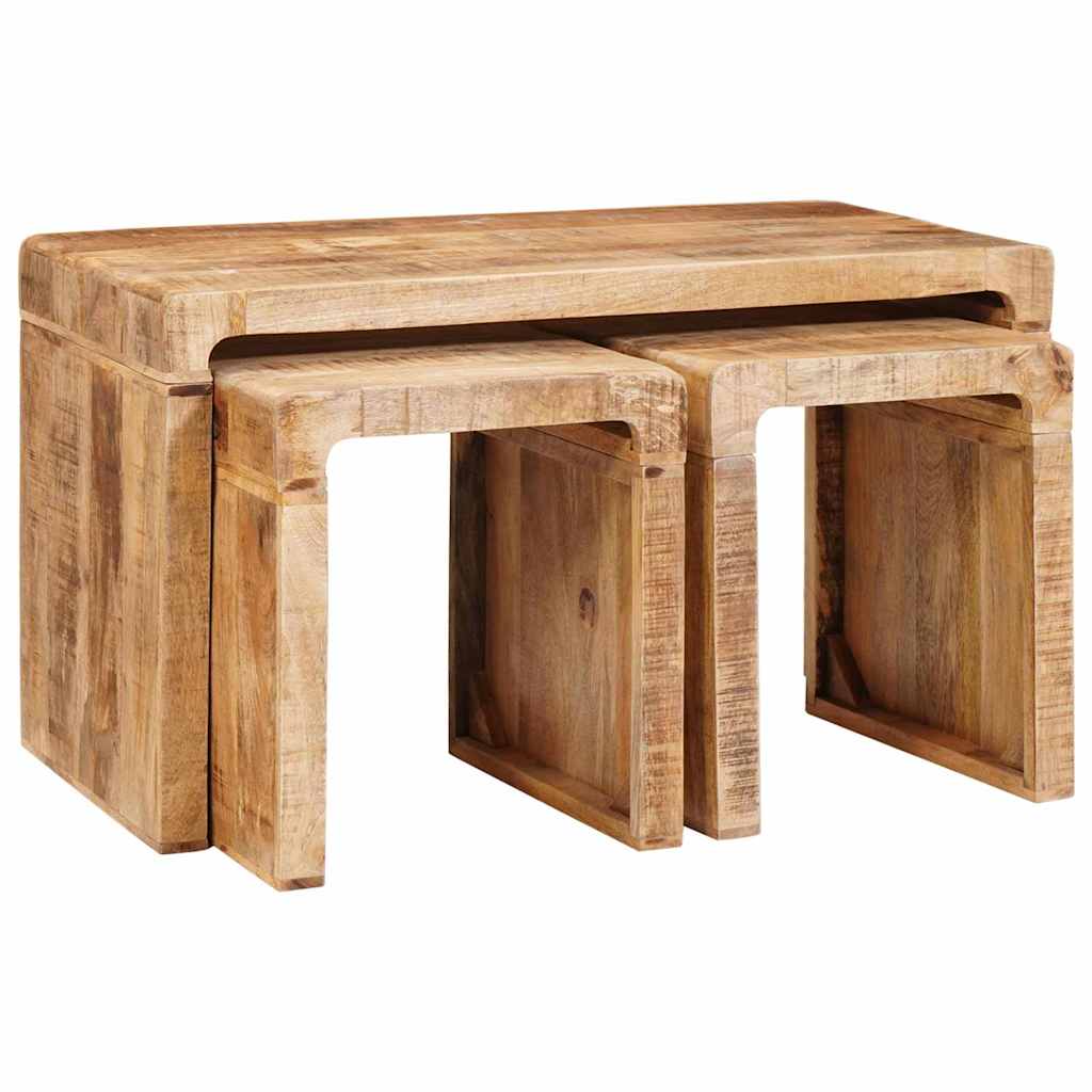 Fészekasztal 3 db barna 82 x 40 x 46 cm tömör mangófát