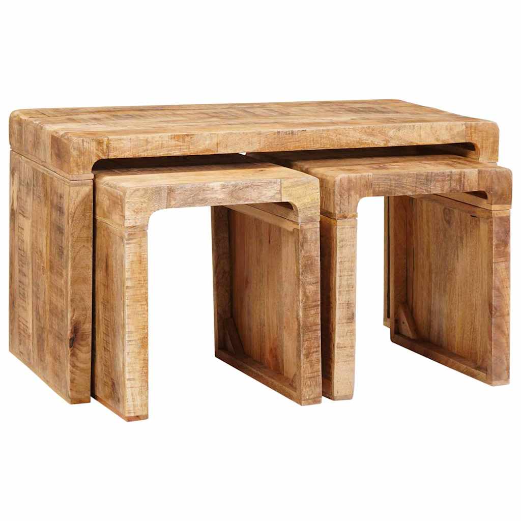 Fészekasztal 3 db barna 82 x 40 x 46 cm tömör mangófát