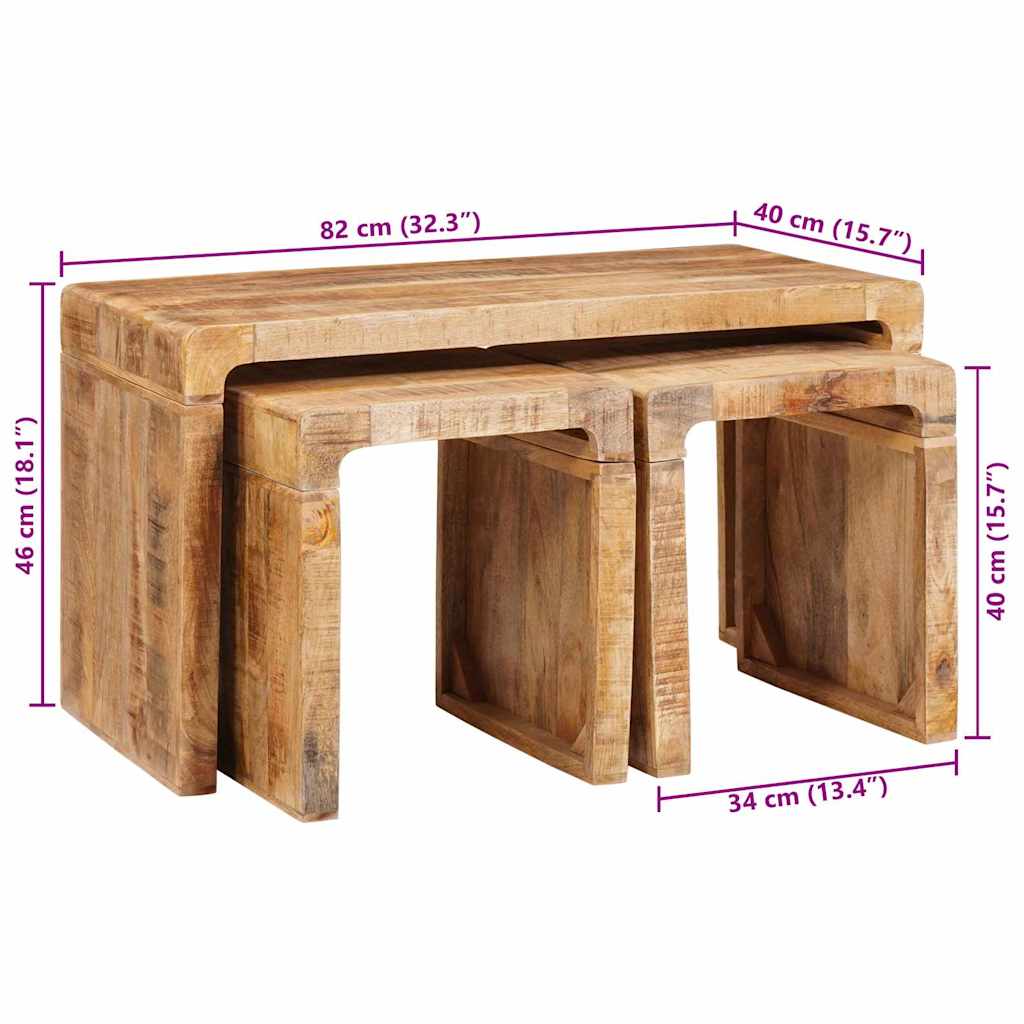 Fészekasztal 3 db barna 82 x 40 x 46 cm tömör mangófát