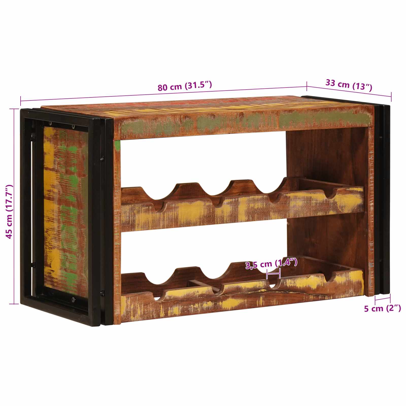 Borágas barna 100 x 45 x 33 cm szilárd újrahasznosított fa