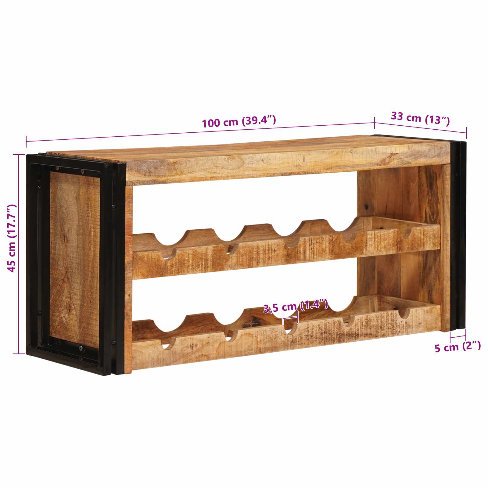 Borágas barna 100 x 45 x 33 cm tömör durva mangófában