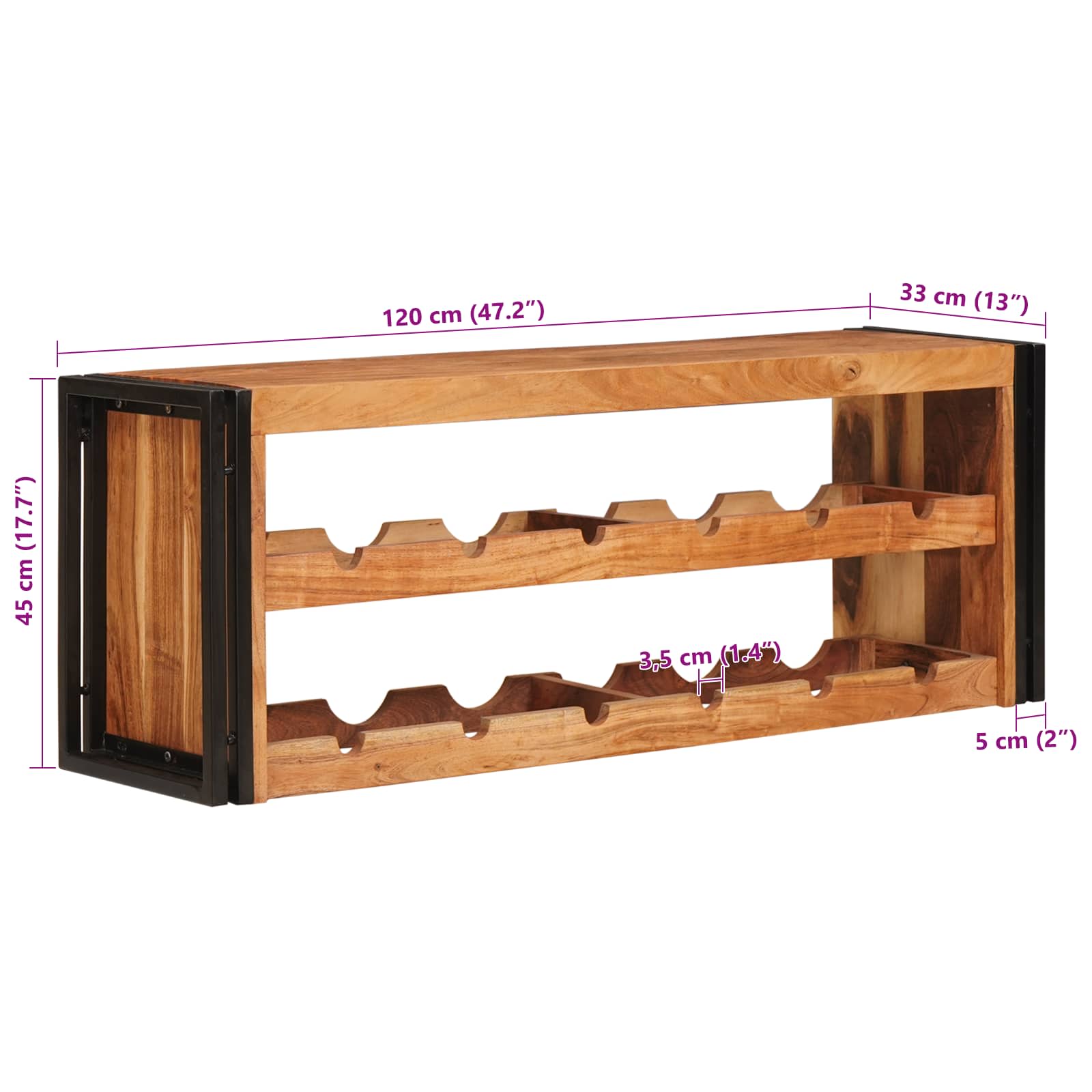 Borágas barna 120 x 45 x 33 cm tömör akácfa