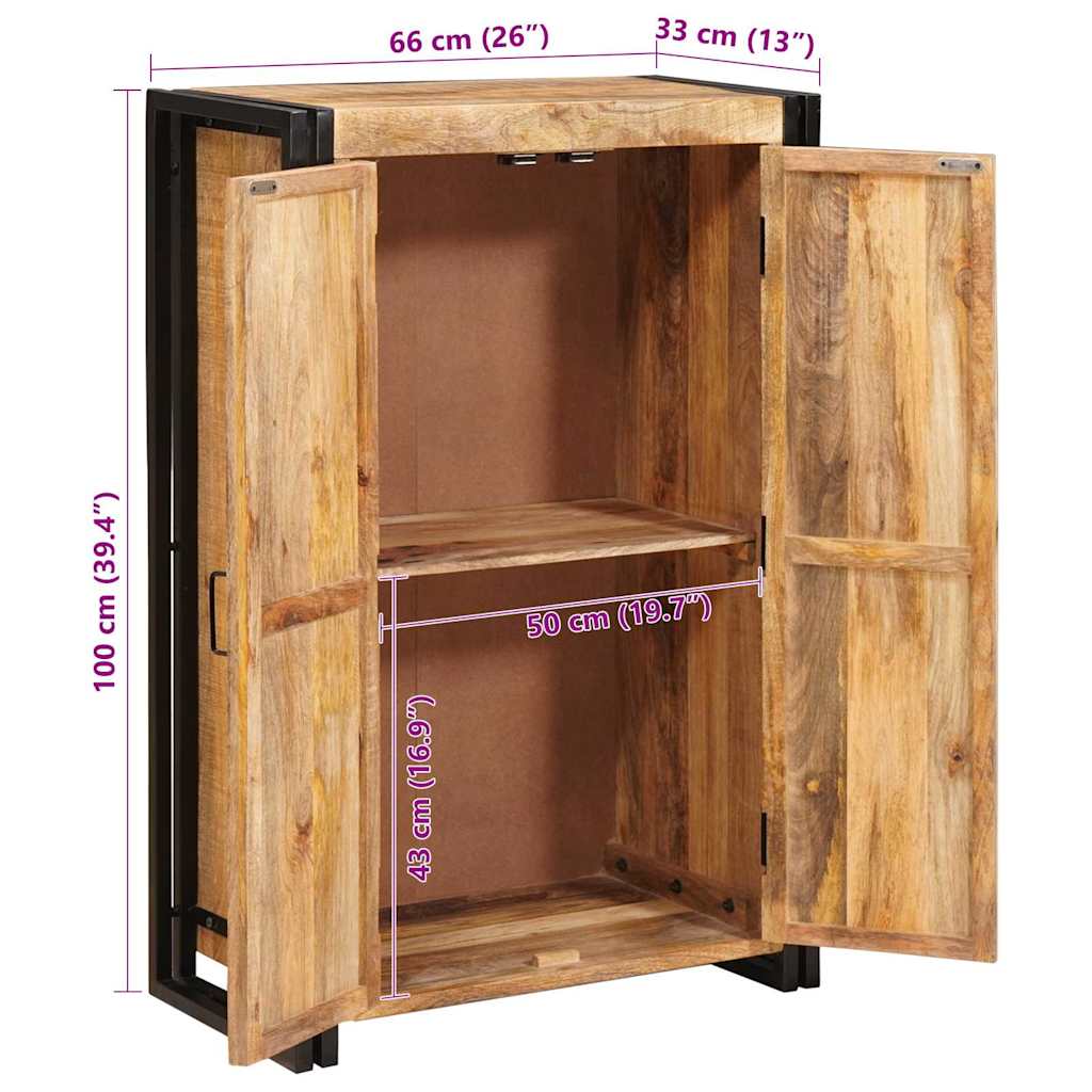 Magas szekrény ajtókkal barna tömör rusztikus mangófából és fém