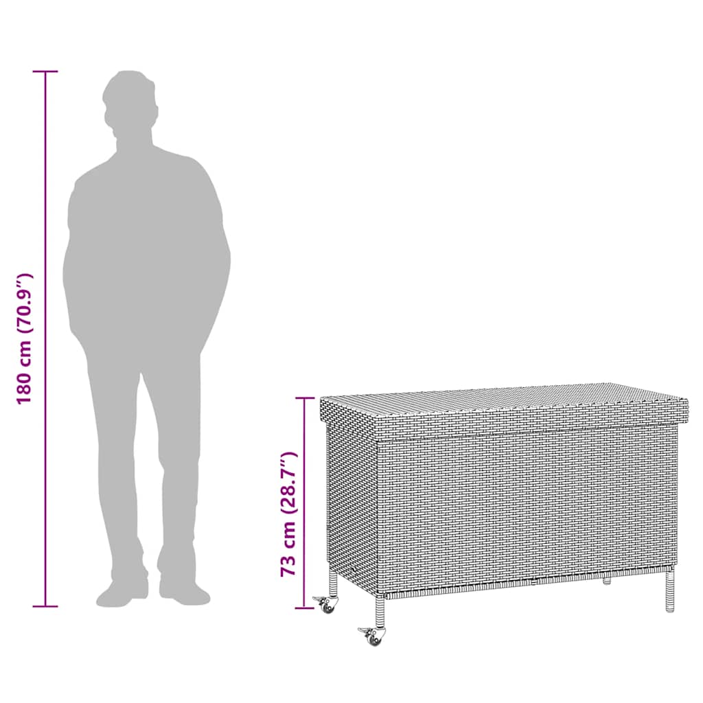 Barna polyrattan kerti tárolóláda kerekekkel 110x55x73 cm