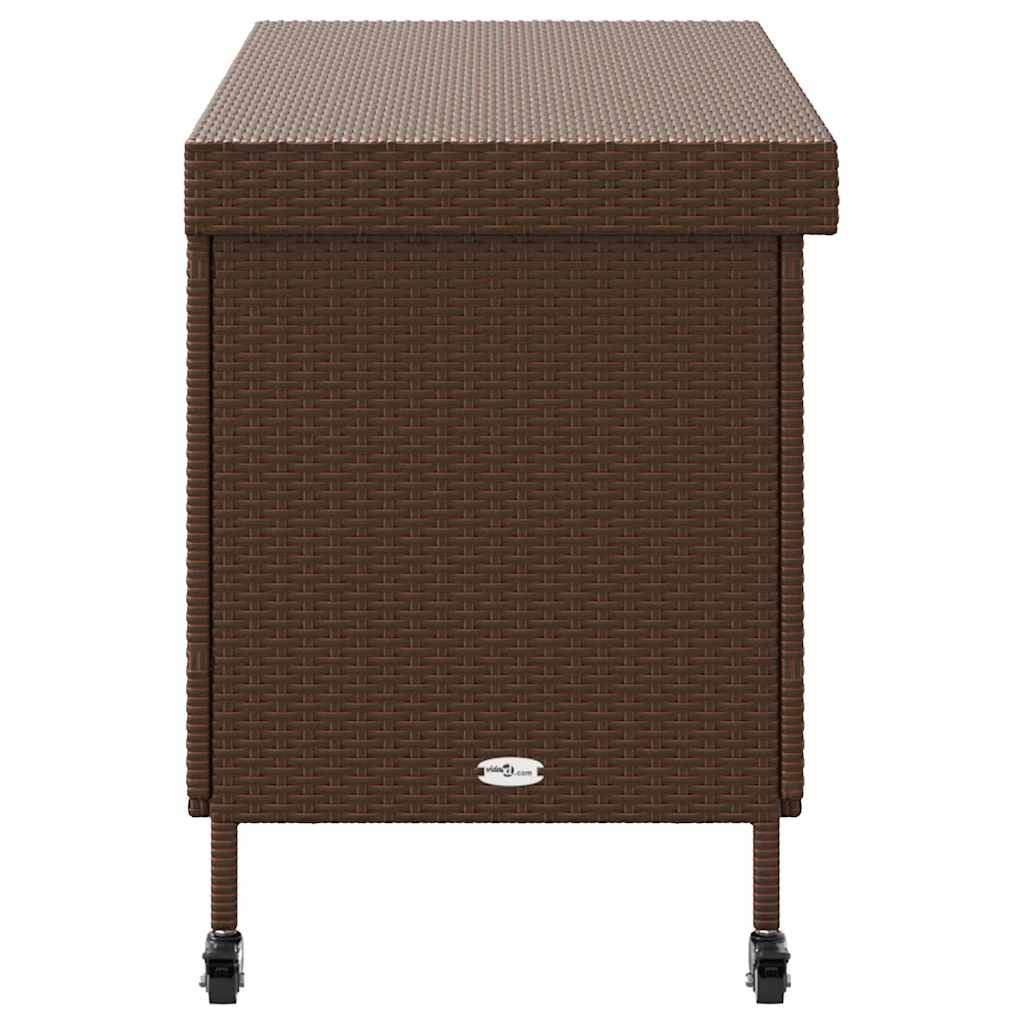 Barna polyrattan kerti tárolóláda kerekekkel 110x55x73 cm