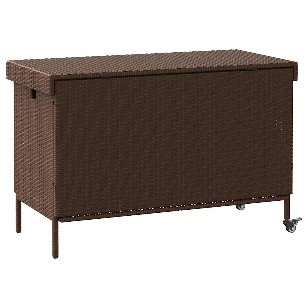 Barna polyrattan kerti tárolóláda kerekekkel 110x55x73 cm