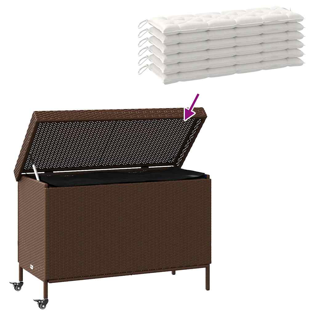 Barna polyrattan kerti tárolóláda kerekekkel 110x55x73 cm