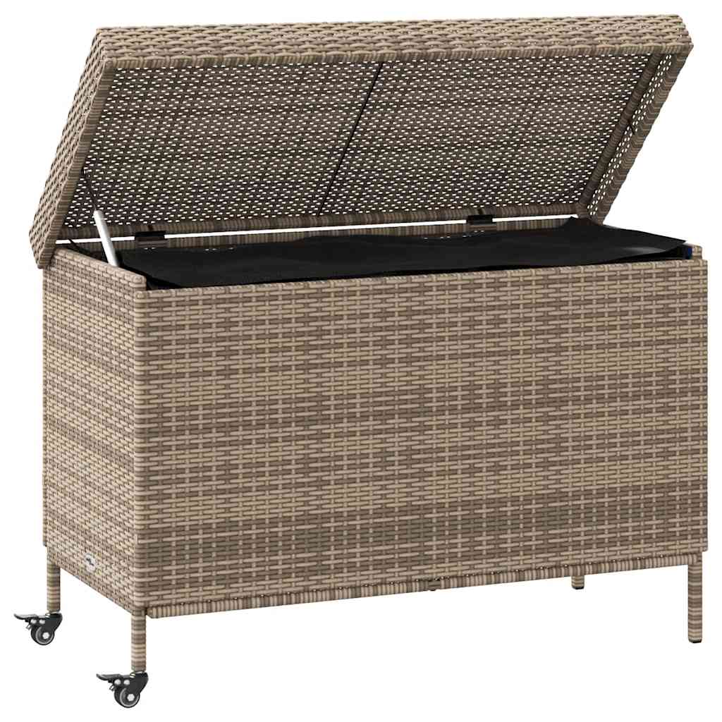 Szürke polyrattan kerti tárolóláda kerekekkel 110x55x73 cm