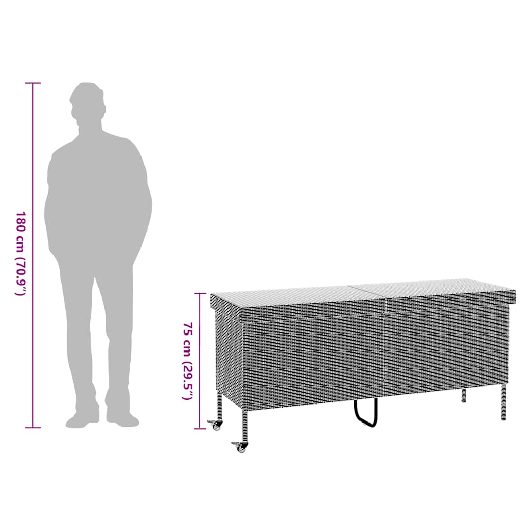 Barna polyrattan kerti tárolóláda kerekekkel 160x55x75 cm