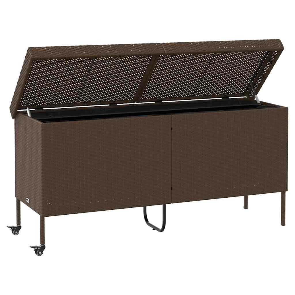 Barna polyrattan kerti tárolóláda kerekekkel 160x55x75 cm