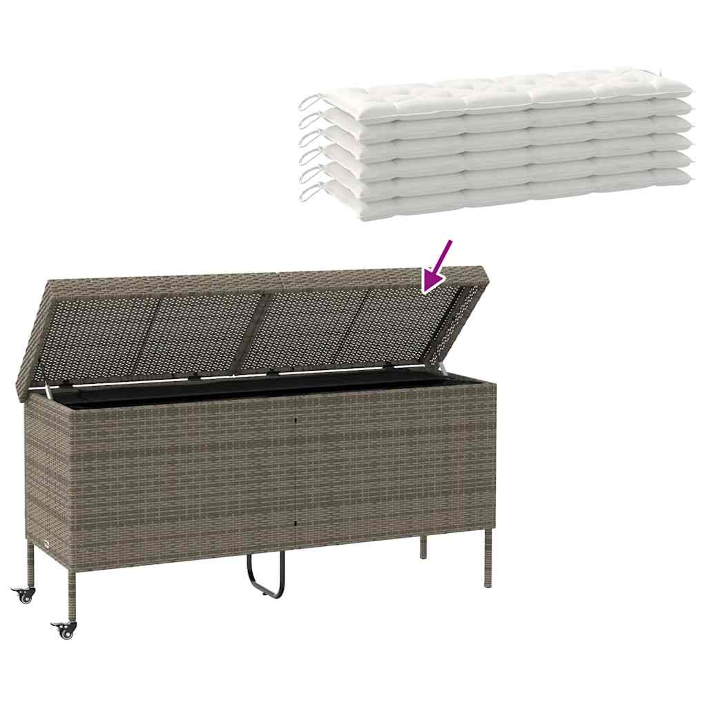 Szürke polyrattan kerti tárolóláda kerekekkel 160x55x75 cm