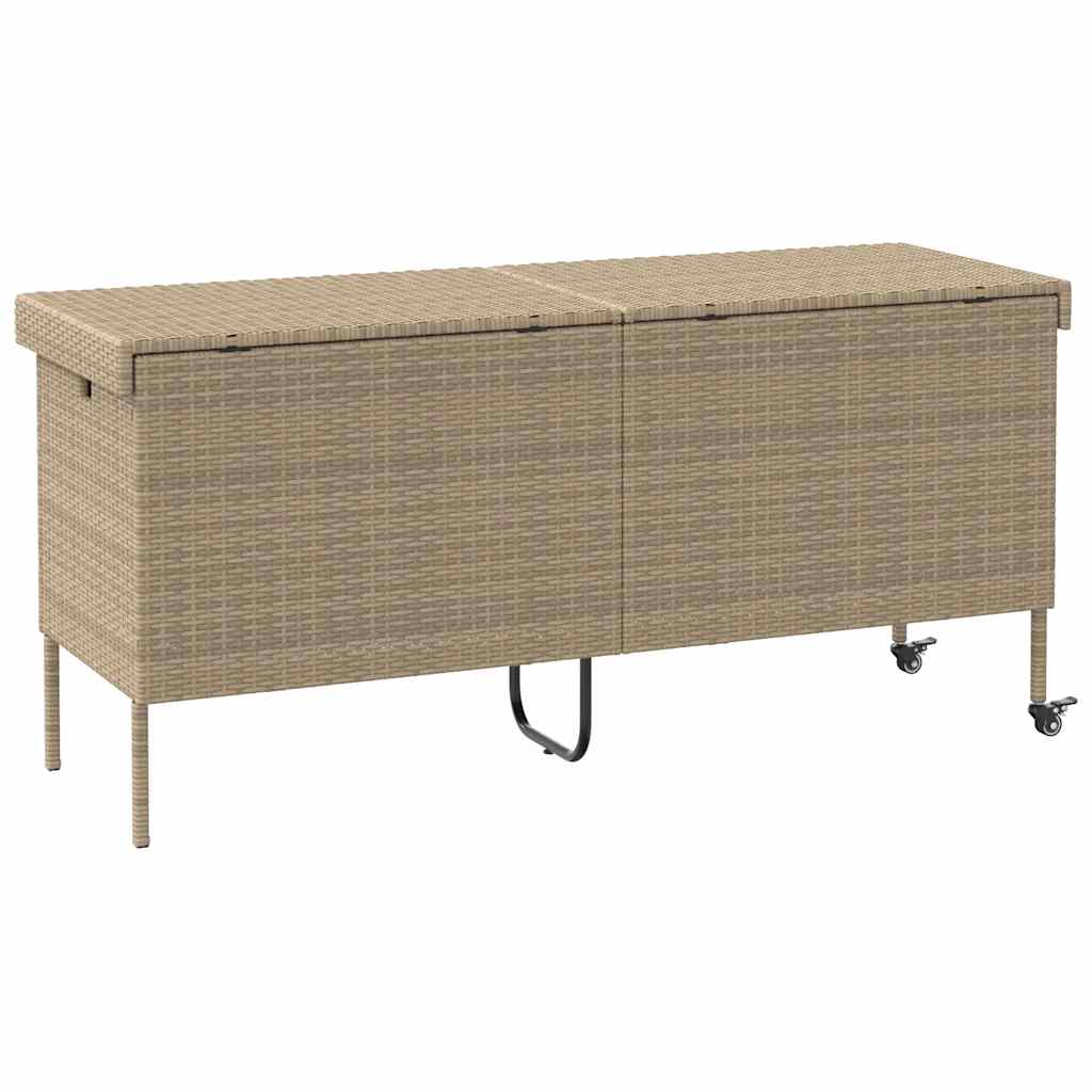 Bézs polyrattan kerti tárolóláda kerekekkel 160x55x75 cm