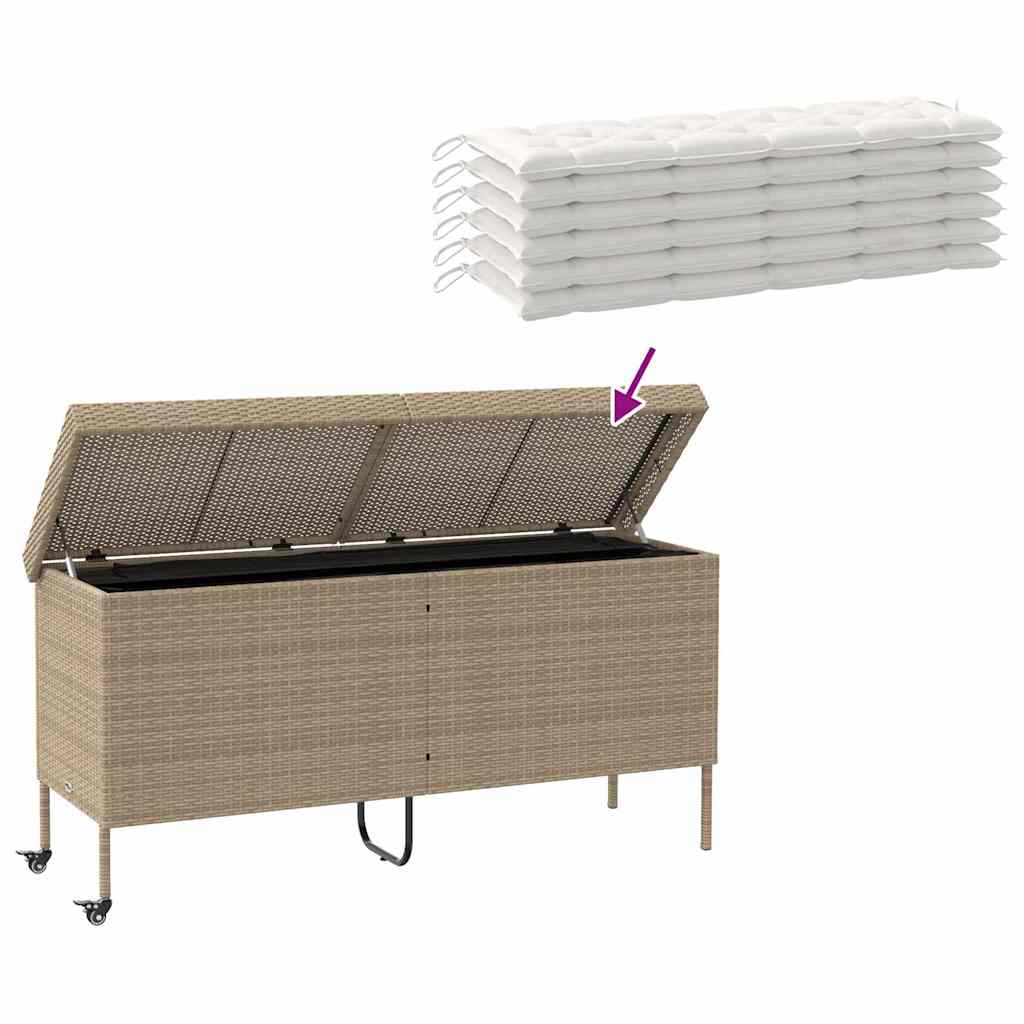 Bézs polyrattan kerti tárolóláda kerekekkel 160x55x75 cm