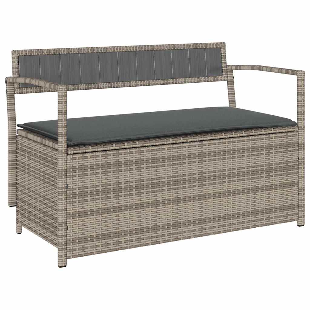 Szürke polyrattan kerti tárolópad párnával