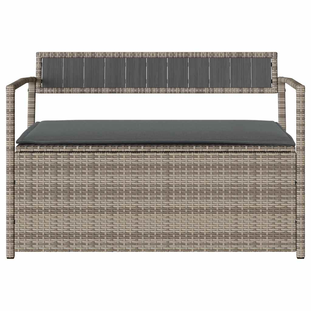 Szürke polyrattan kerti tárolópad párnával