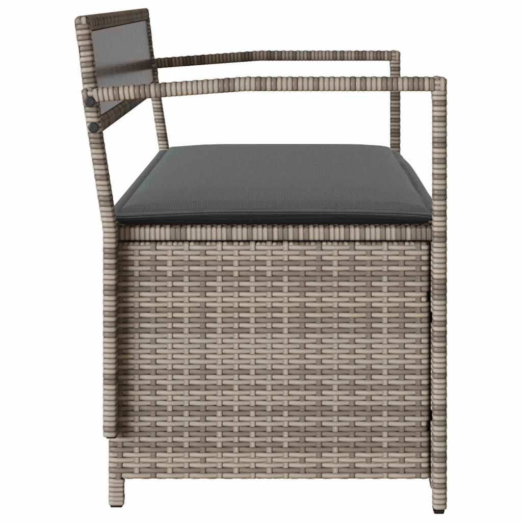 Szürke polyrattan kerti tárolópad párnával