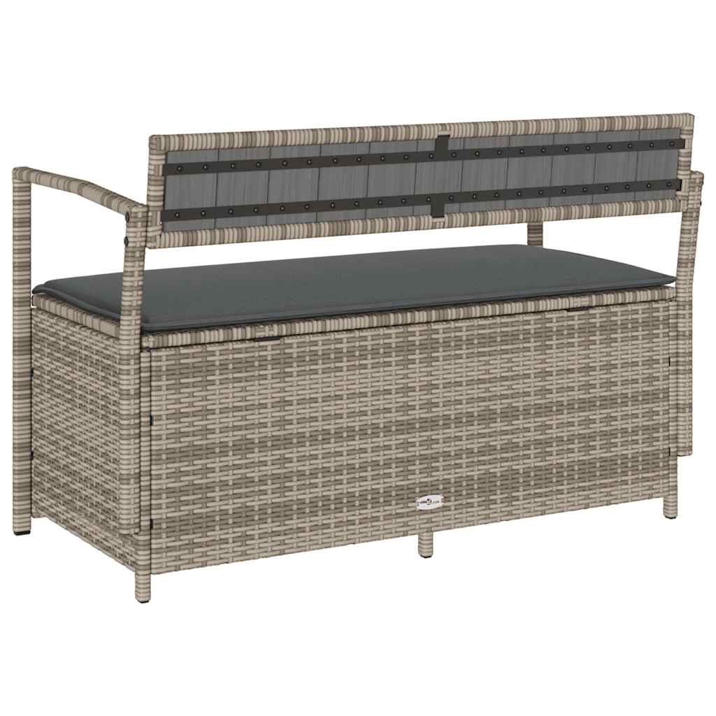 Szürke polyrattan kerti tárolópad párnával