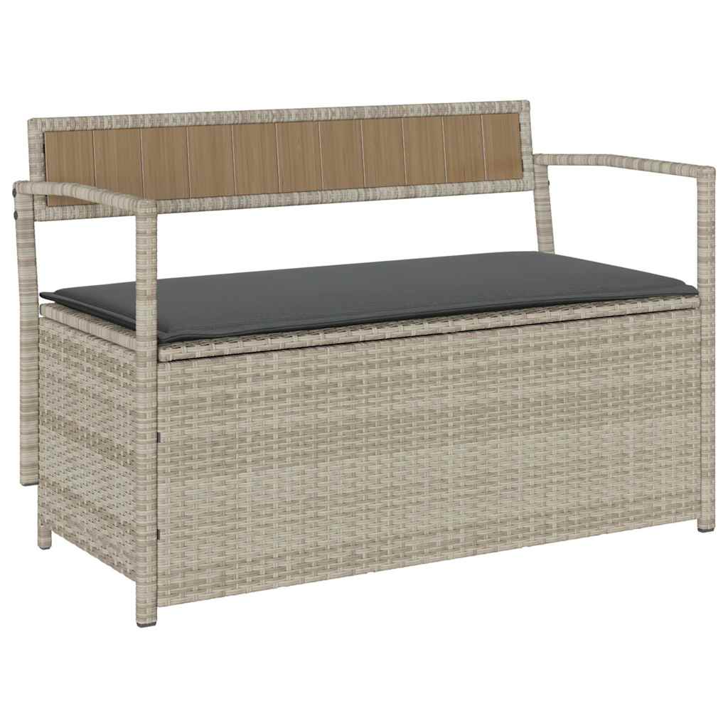 Világosszürke polyrattan kerti tárolópad párnával