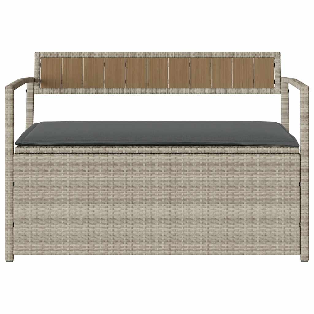 Világosszürke polyrattan kerti tárolópad párnával