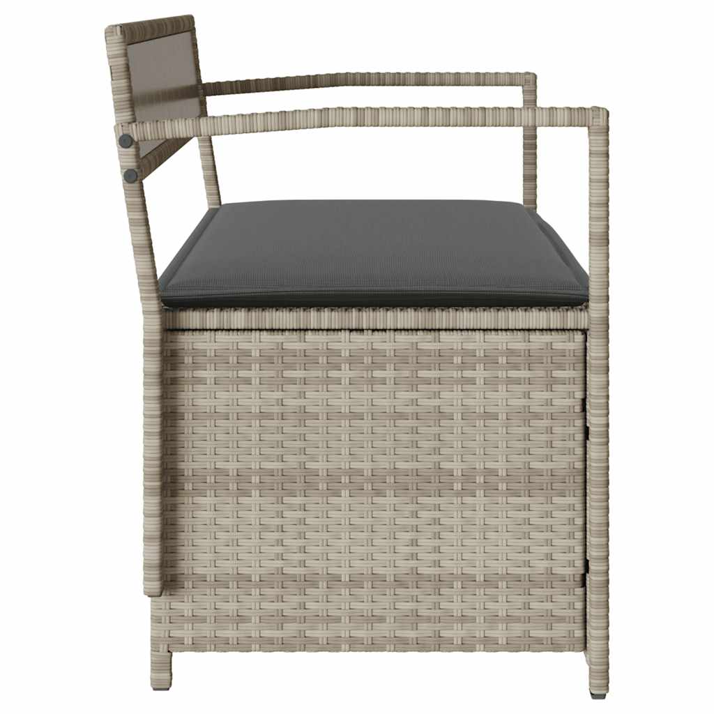 Világosszürke polyrattan kerti tárolópad párnával