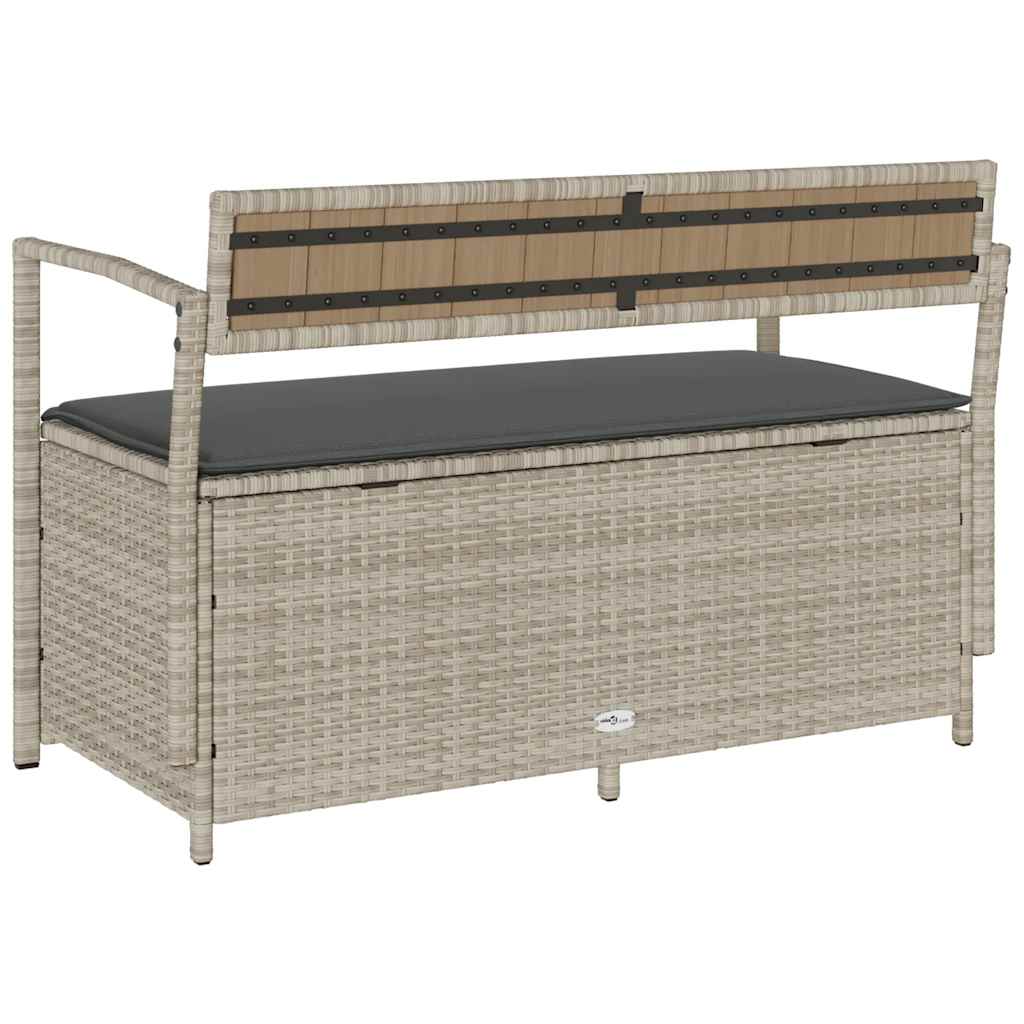 Világosszürke polyrattan kerti tárolópad párnával