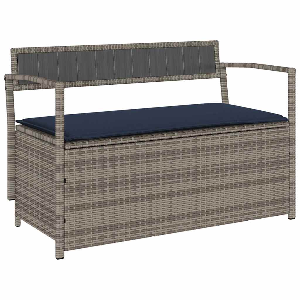 Szürke polyrattan kerti tárolópad párnával