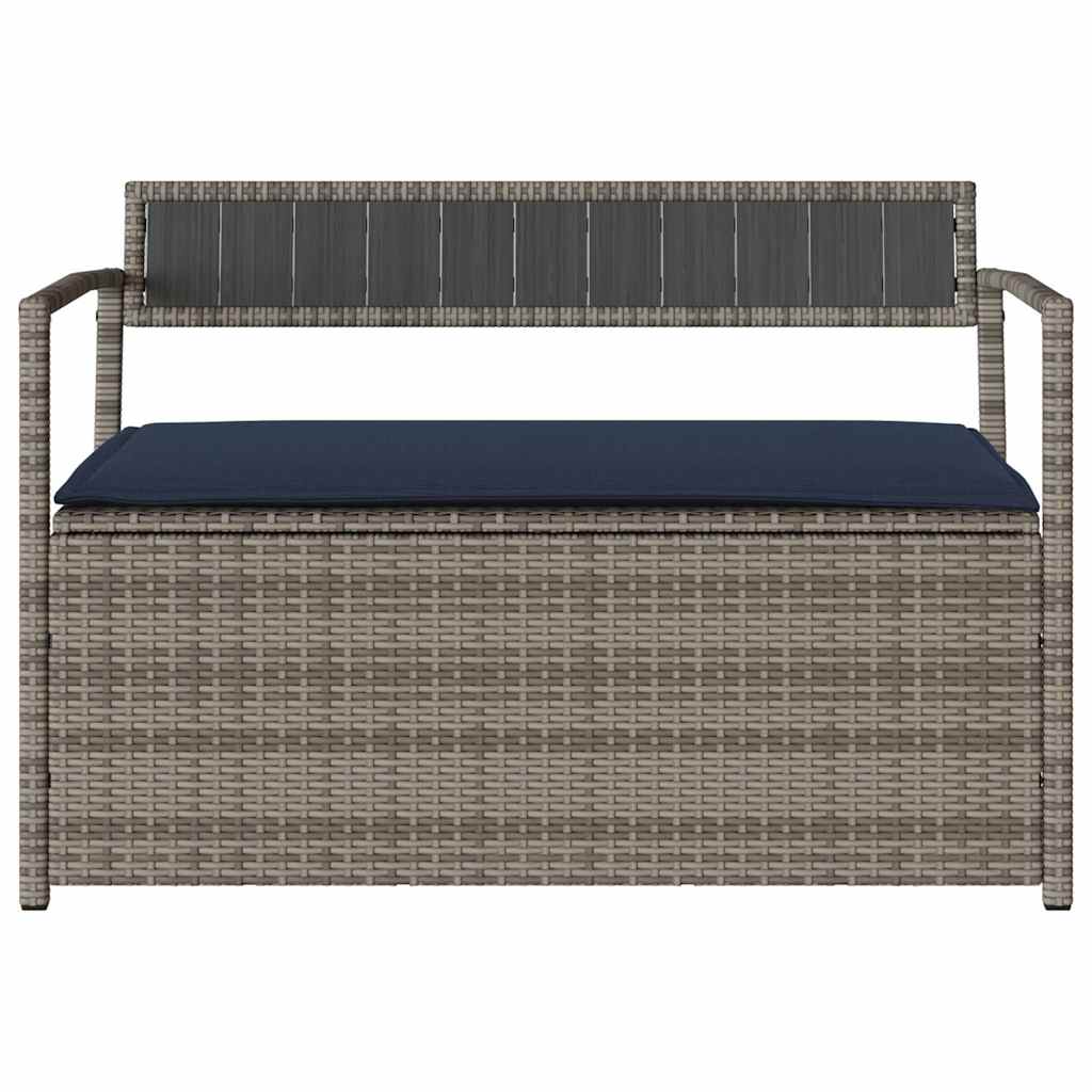 Szürke polyrattan kerti tárolópad párnával