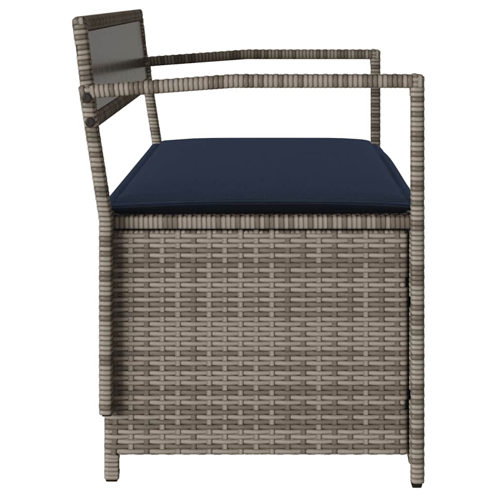 Szürke polyrattan kerti tárolópad párnával