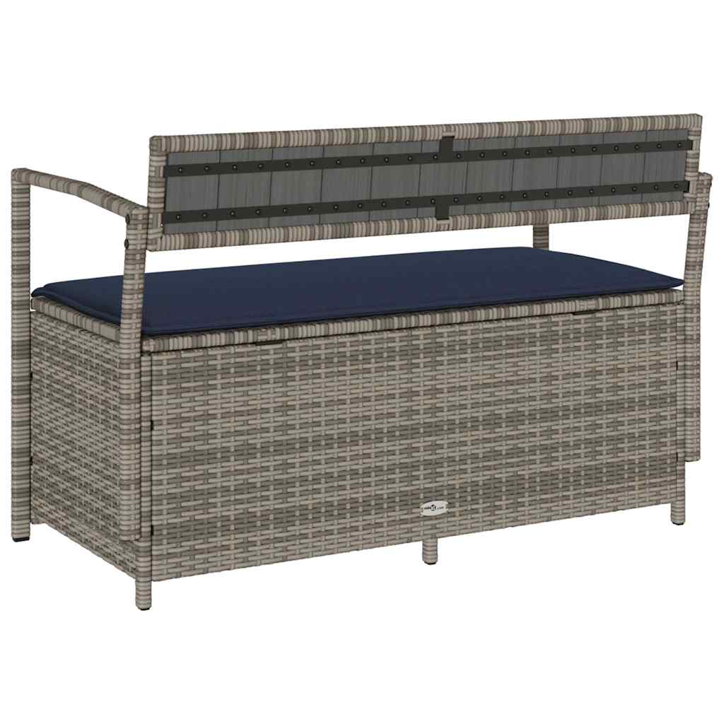 Szürke polyrattan kerti tárolópad párnával