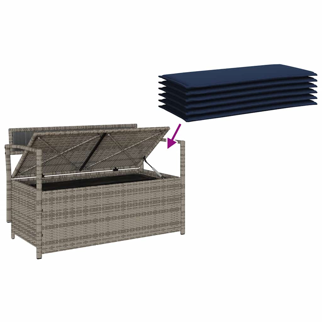 Szürke polyrattan kerti tárolópad párnával