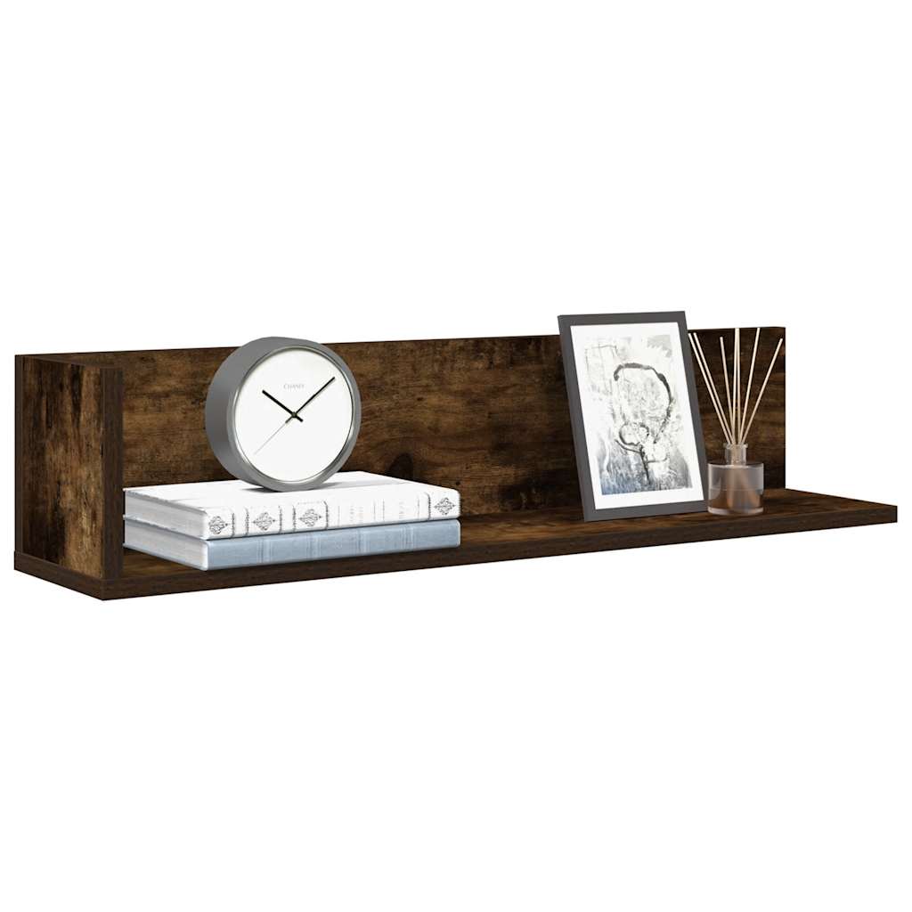 2 db füstös tölgy színű szerelt fa fali polc 75 x 16,5 x 16,5cm