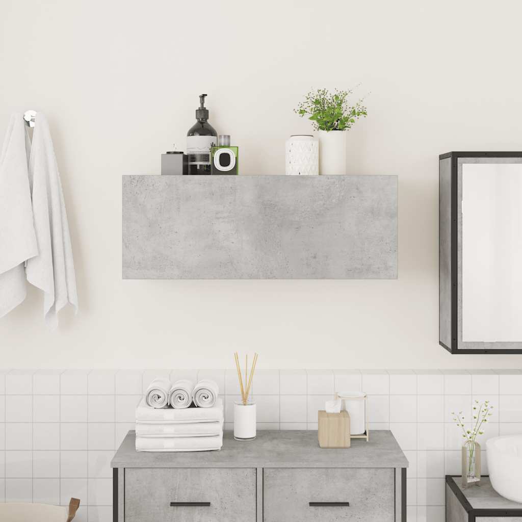 Betonszürke szerelt fa fali fürdőszobaszekrény 80 x 25 x 30 cm