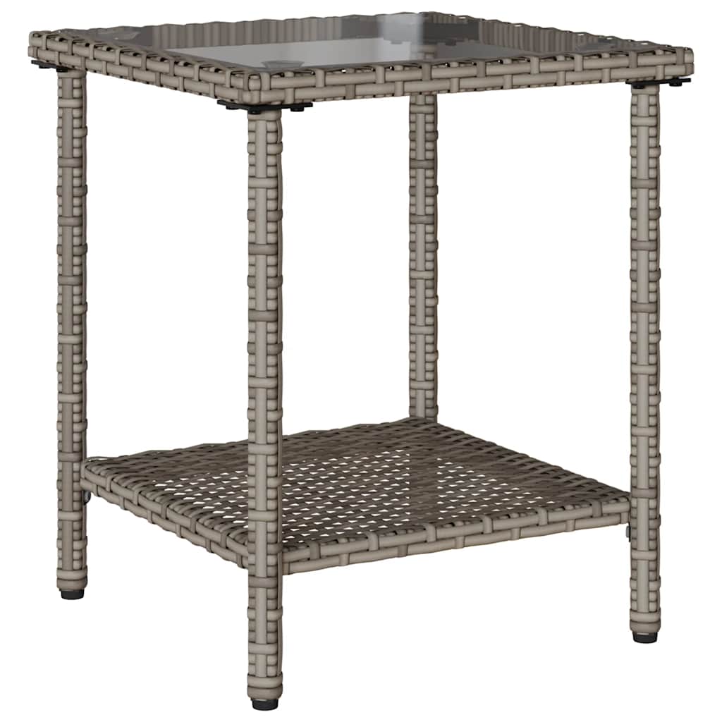 L-alakú szürke polyrattan kerti kanapé asztallal és párnával