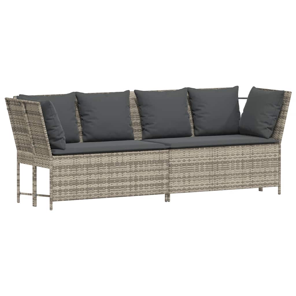 Világosszürke polyrattan kerti kanapé párnával