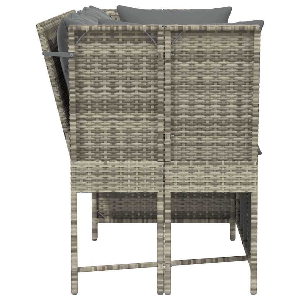 Világosszürke polyrattan kerti kanapé párnával