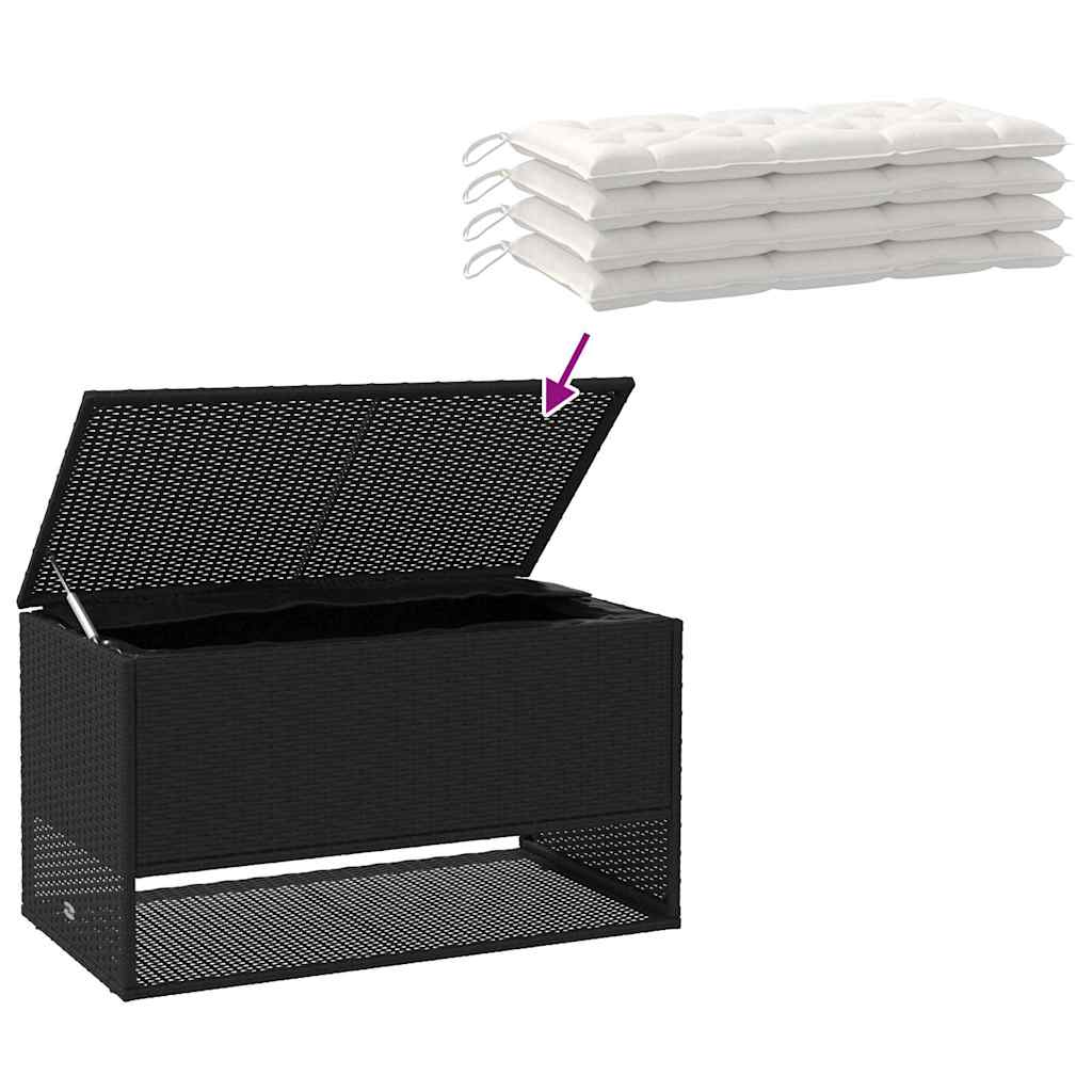 Fekete polyrattan kültéri párna doboz 100x55x55,5 cm