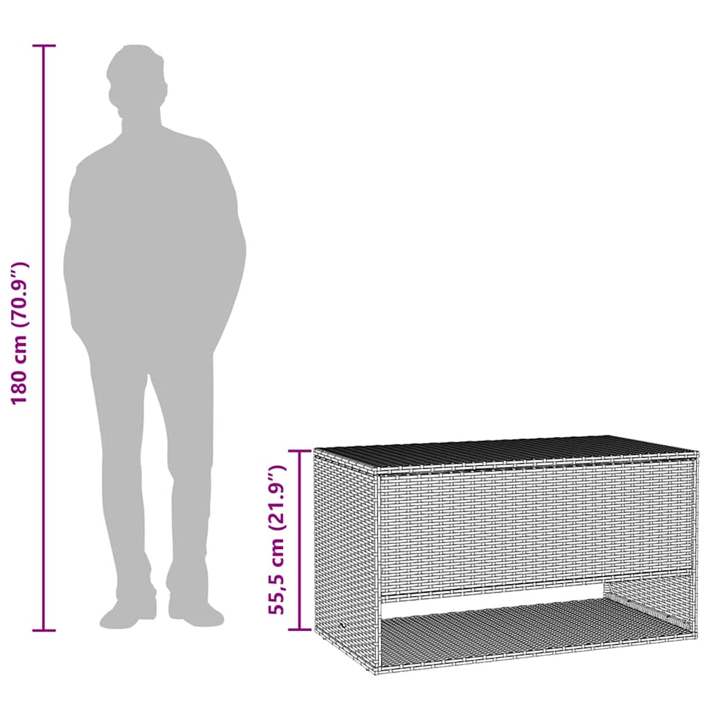 Barna polyrattan kültéri párna doboz 100x55x55,5 cm
