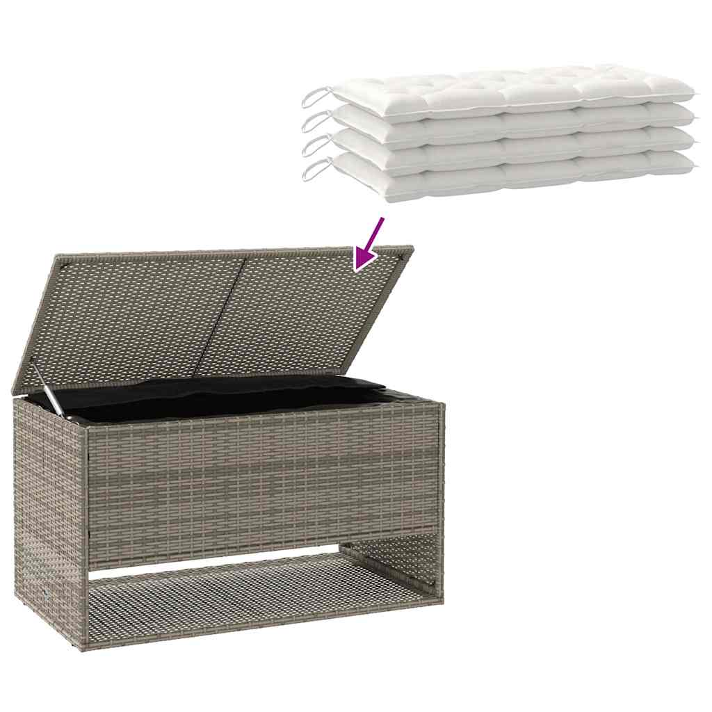 Szürke polyrattan kültéri párna doboz 100x55x55,5 cm