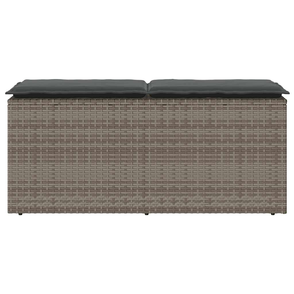 Szürke polyrattan kerti pad párnával 116 x 46 x 57 cm