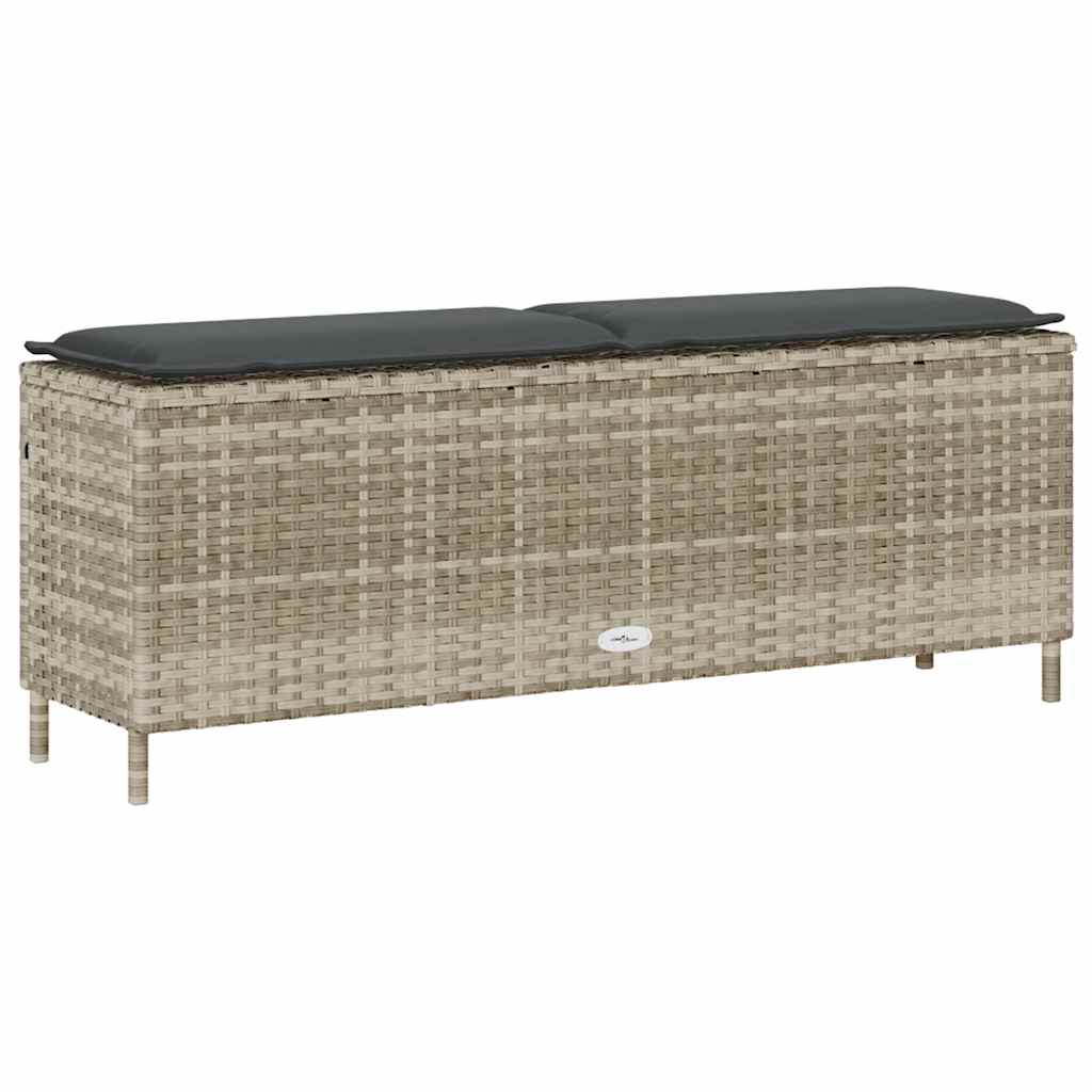 Világosszürke polyrattan kerti pad párnával 110x30x40,5 cm