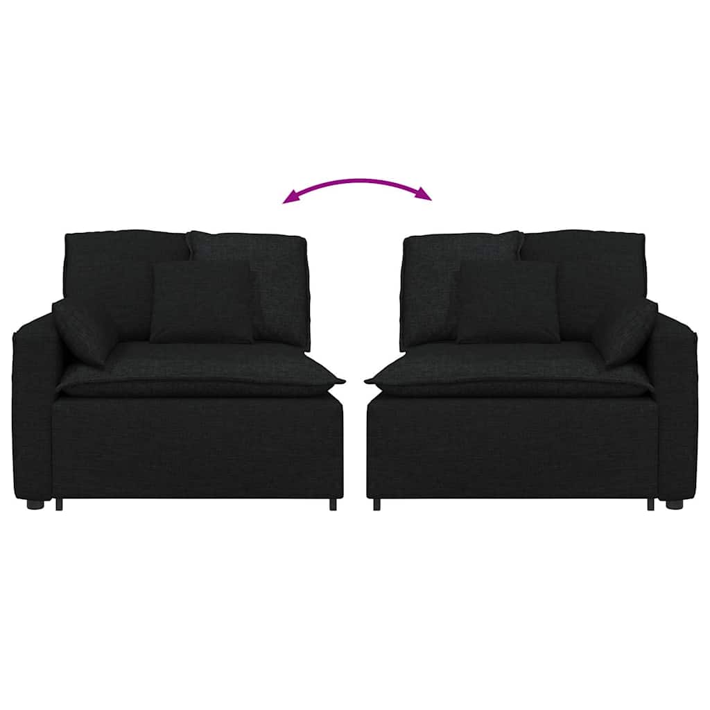 Fekete moduláris kanapé karfás végmodul párnákkal 100 cm