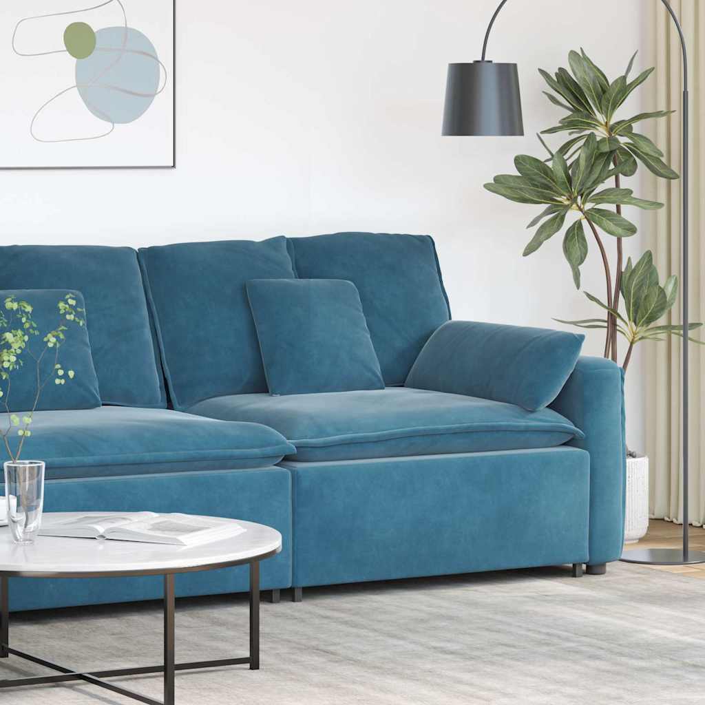 Kék moduláris kanapé karfás végmodul párnákkal 100 cm