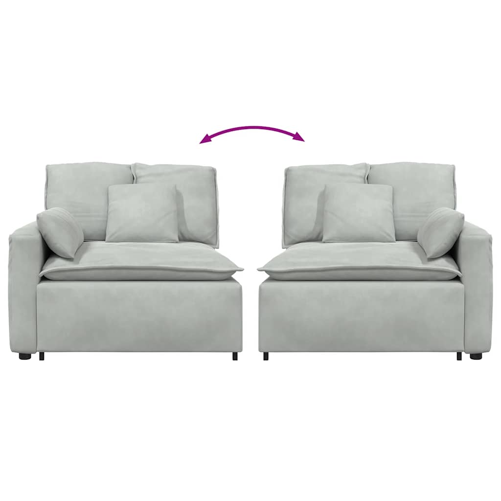 Világosszürke moduláris kanapé karfás végmodul párnákkal 100 cm