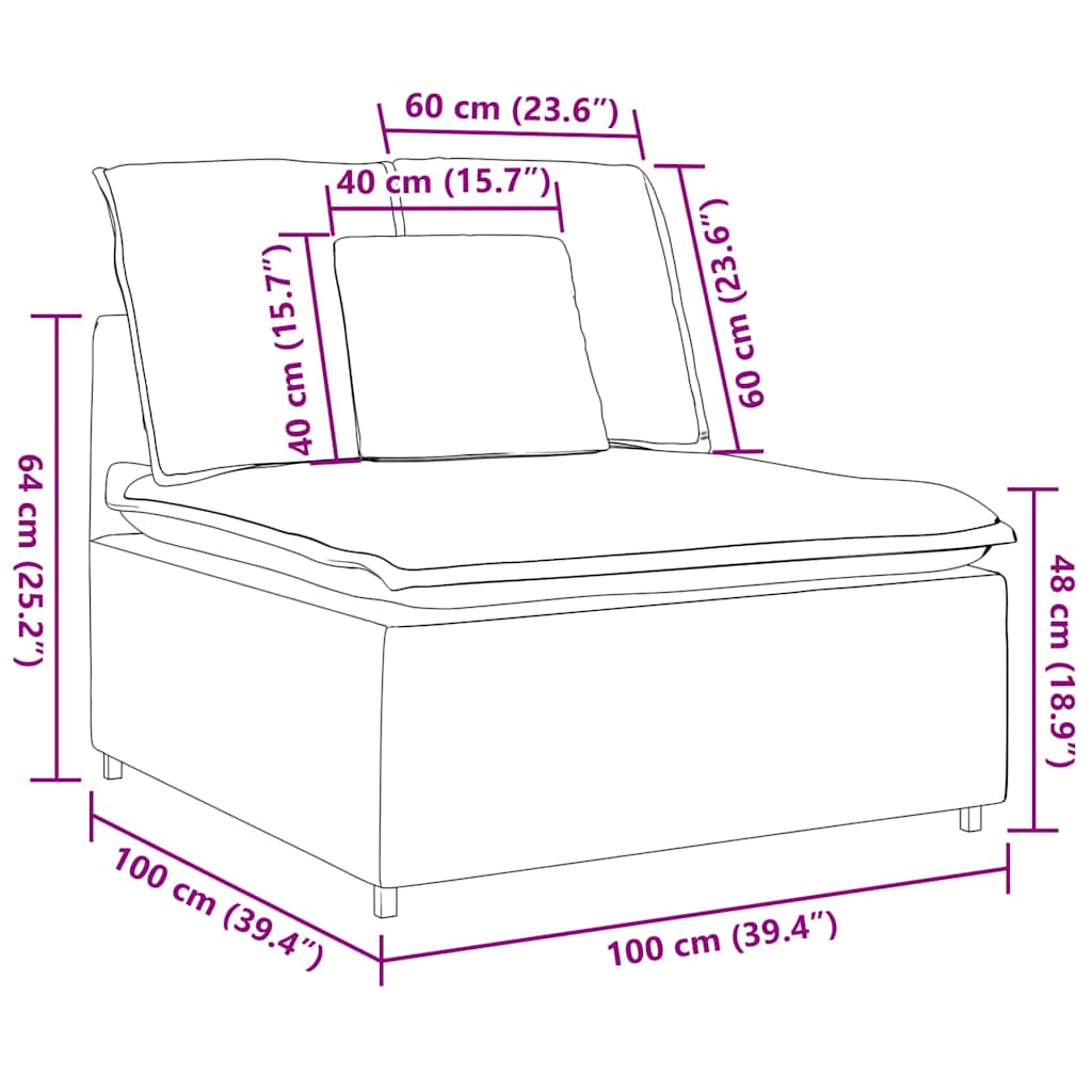 Krém moduláris kanapé középső modul párnákkal 100 cm