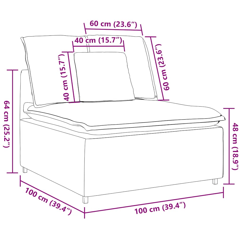 Kék moduláris kanapé középső modul párnákkal 100 cm